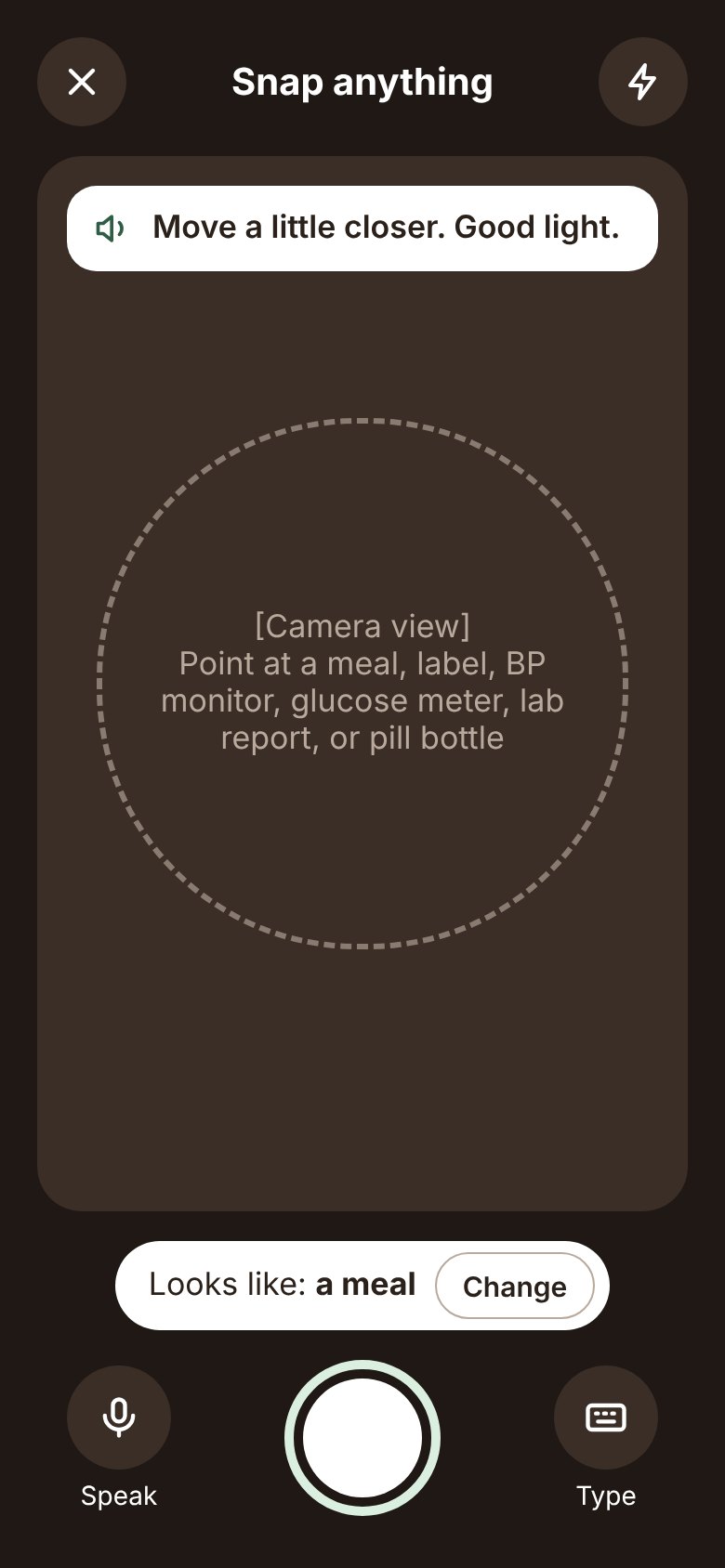 Camera screen for snapping a meal or a nutrition label